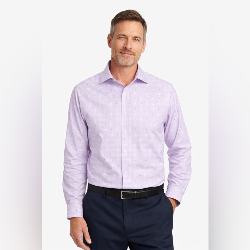 Linea Uomo Lavender Check Dress Mend Shirt 17.5 / 36-37